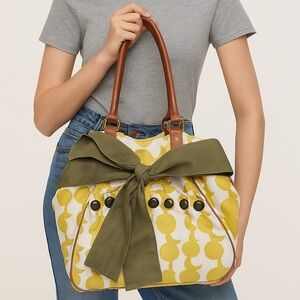 Anthropology Deux Lux Floral Linen Hangbag Hobo Purse Tote Citron Large